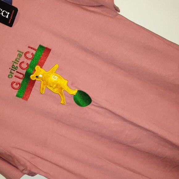 Gucci Mens Pink T-Shirt with Bear Design, embroidered XL, NWT - Picture 6 of 6